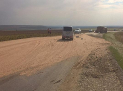 Прицеп с зерном перевернулся на ставропольской трассе