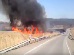 Километры горящей травы вдоль трасс Ставрополья попали на видео