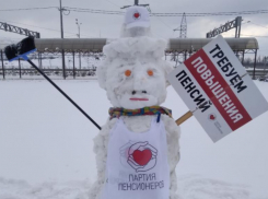 Необычный снеговик-пикетчик требует повышения пенсий в Ставрополе 