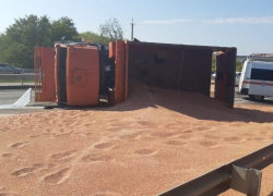 В Ставрополе перевернулся грузовик с зерном