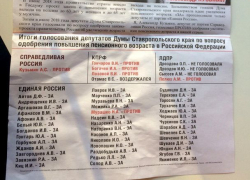 Листовки с фамилиями проголосовавших за повышение пенсионного возраста депутатов появились в Ставрополе