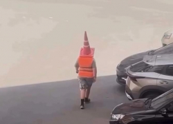 Необычного рабочего в колпаке увидели ставропольцы у себя во дворе 