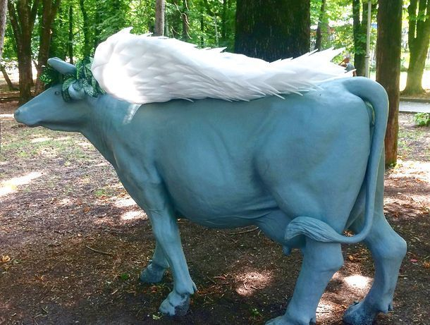 Голубая корова с крыльями в Центральном парке поставила в тупик жителей Ставрополя