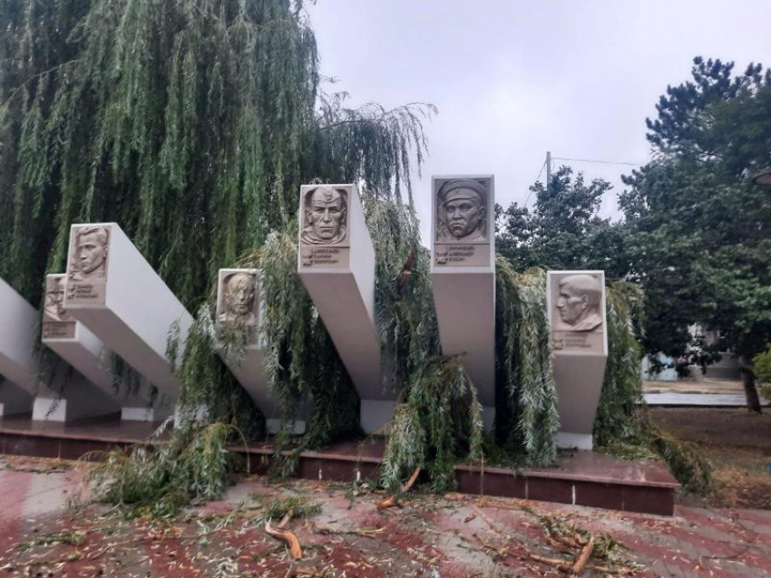 Сломавшаяся из-за непогоды ветка дерева накрыла памятник Героев Советского Союза в Светлограде 