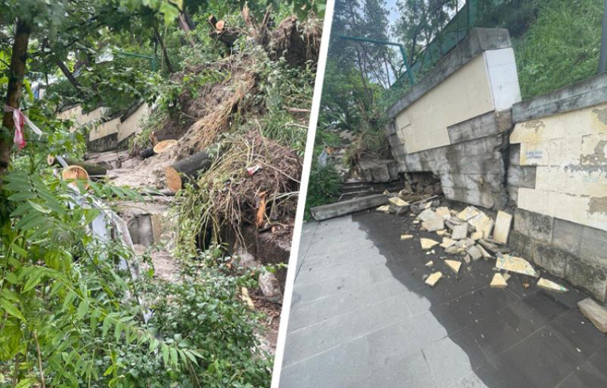 Две подпорные стены рухнули в Кисловодске из-за непогоды