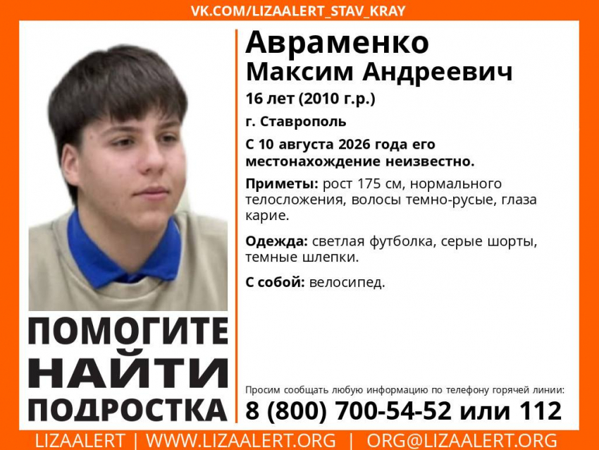 Исчезнувшего 16-летнего подростка ищут в Ставрополе