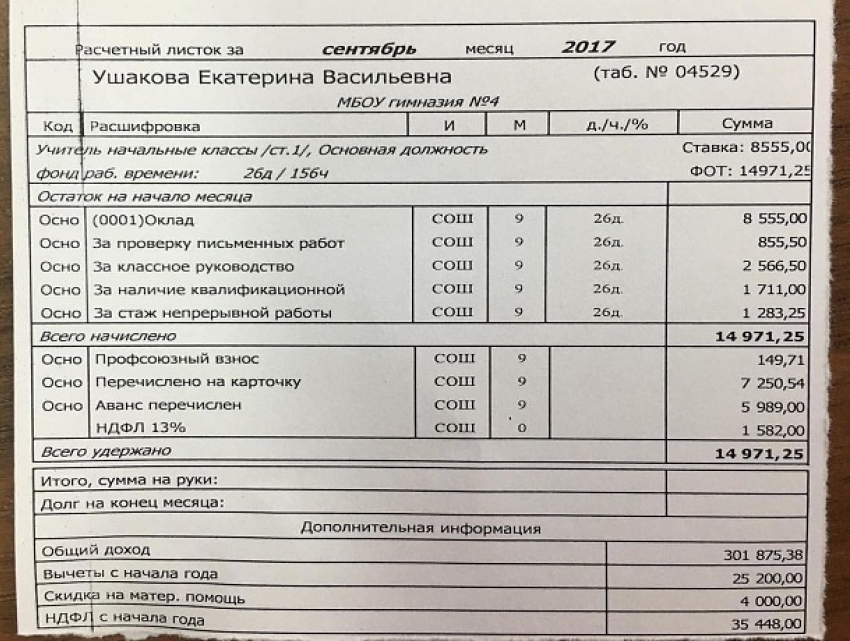 Учительница с 26-летним стажем получила зарплату меньше 15 тысяч рублей в гимназии Ставрополья